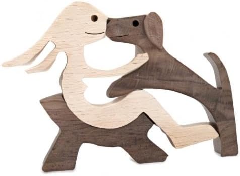 Handmade Wooden Statue / Relaxing Woman and Dog