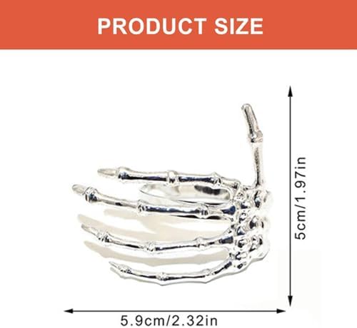 Silver Skeleton Claw Napkin Rings Set of 6,Metal Halloween Napkin Holders Holiday Wedding Dinner Parties Home Table Decors Halloween Decorations