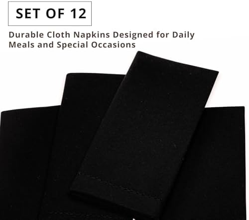 PurpleEssences Hemstitch Cloth Napkins 18x18 in Set of 12 - Black