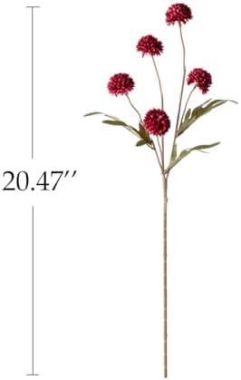Laelfe Artificial Kiku Flower Wind Red- 5 Pcs Fake Pompon Mums Silk Small Chrysanthemum Faux Ball Fall Flower Stem Decor for Wedding Filler DIY Bouquet Centerpieces Arrangements Shower (Dark Red)