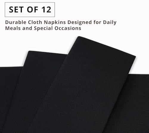 PurpleEssences Cloth Dinner Napkins 18x18 in Set of 12 - Black
