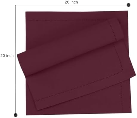 Ruvanti Premium Linen Napkins Set of 12-20x20 Inch, Classic Hemstitch, Mitered Corner Cloth Napkins - Soft, Elegant Dinner Napkins Cloth Washable for Weddings, Parties, Everyday Use - Burgundy