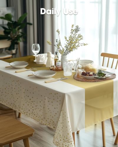 Pureegg Plastic Table Cloth Disposable 54x108 Inch 10 Pack, White Gold