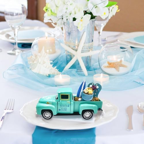 Beach Decor Metal Truck with Mini Fake Beach Buckets Surfboards Flip Flops