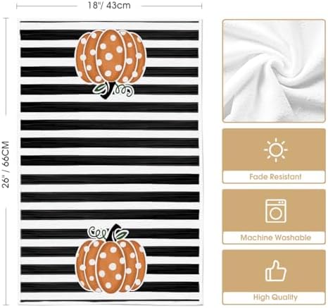 Artoid Mode Polka Dot Hello Pumpkin Fall Kitchen Towels Set of 4 18x26 Inch