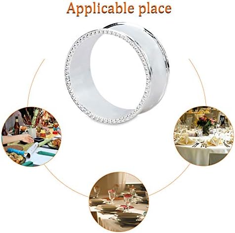 6 Pcs Stainless Steel Bead Side Napkin Rings Silver