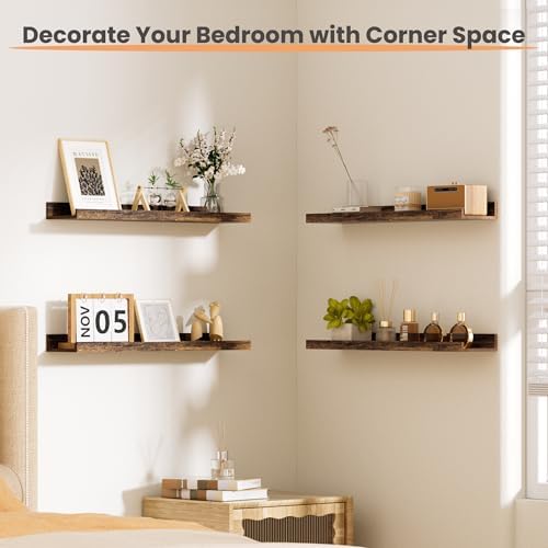 upsimples Floating Shelves for Wall Decor and Storage, Brown, 6Pcs 23.6''
