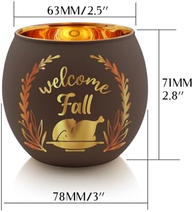 SHMILMH Thanksgiving Votive Candle Holder Set of 12, Glass Tealight Votives Holder with 6 Laser Engraving Patterns, Fall Table Centerpiece Indoor Outdoor Decor