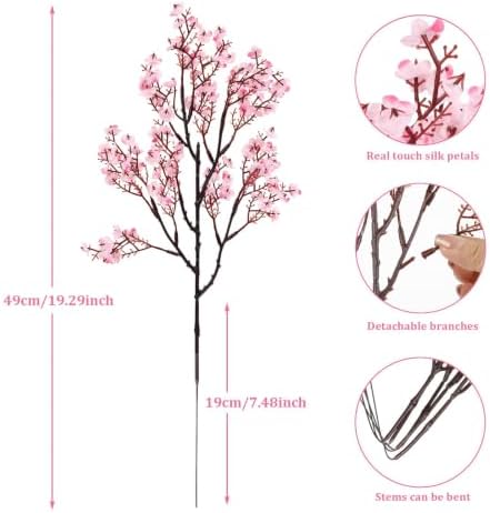 Babys Breath Artificial Flowers, 8 Bundles Cherry Blossom Pink Real Touch Fake Silk Flowers Bulk for Vase Home Office Wedding Spring Indoor Outdoor Centerpiece Table Mother's Day Decorations
