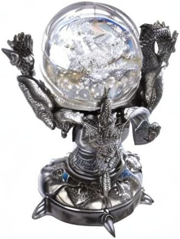 Dragons of Corfu Castle Gothic Decor Statue Globe Figurine / Old World / Silver / 5 Inch