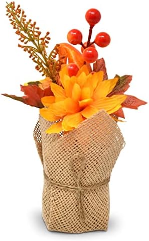 Fall Burlap Floral Arrangements – Set of 3 Artificial Sunflower, Pumpkin
