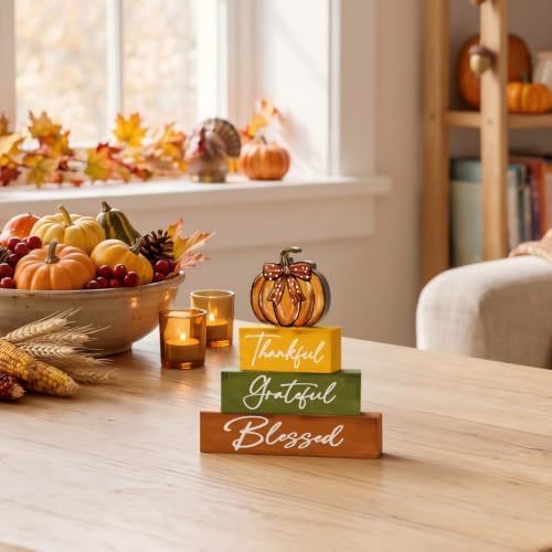 Smile Thanksgiving Wooden Block Signs, Pumpkin Decor