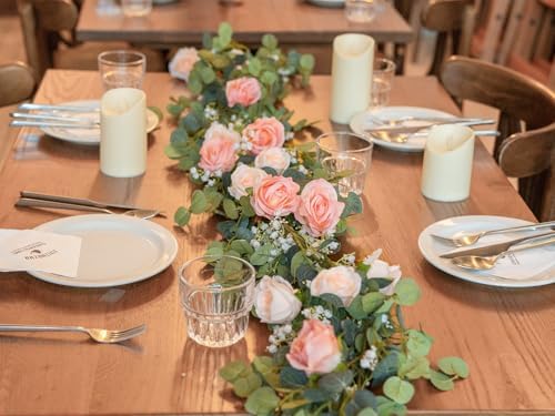 6FT Artificial Eucalyptus Flower Garland with Pink Roses & Baby's Breath