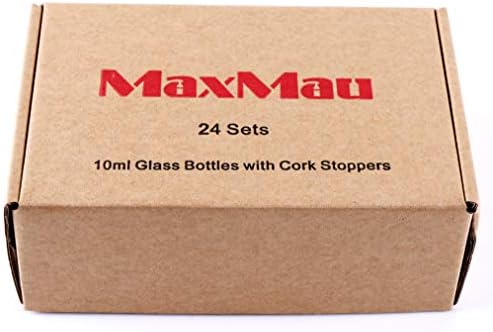 MaxMau 24PCS 10ml Glass Bottles Mini Vials with Cork Stoppers for DIY Decor