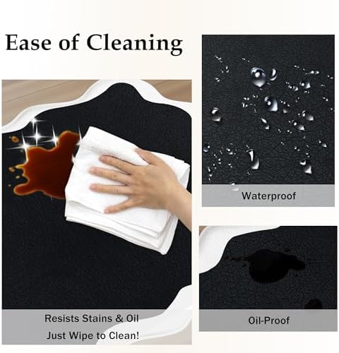 Arenarug Scalloped Kitchen Mats for Floor, Black White Kitchen Rug Set of 2