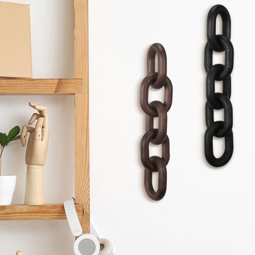 Decorative Wood Chain Link Decor Rustic 5 Link Wooden Chain Ornament / Dark Walnut / 13.78 Inch
