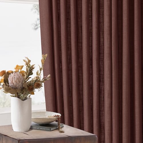 Chestnut Brown Pinch Pleated Linen Sheer Curtains 45 Inch Length 2 Panels