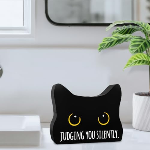 Judging You Silently Funny Bathroom Acrylic Decor Sign Black Cat Decor Cat Decor for Home Bathroom Cat Lover Gifts For Women Men