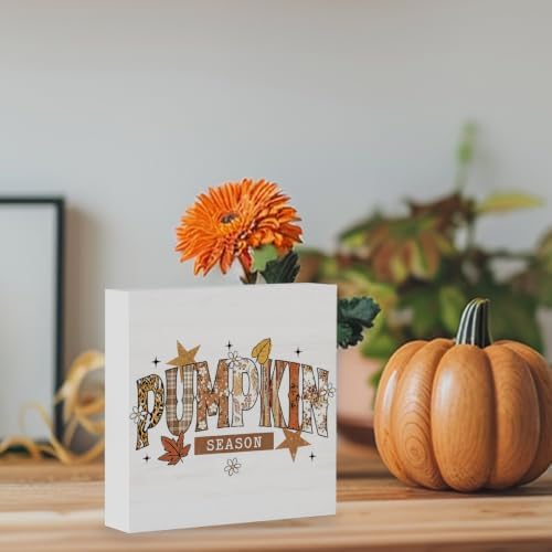 Pumpkin Season Sign Fall Thanksgiving Decorations for Home 5 X 5 Inch