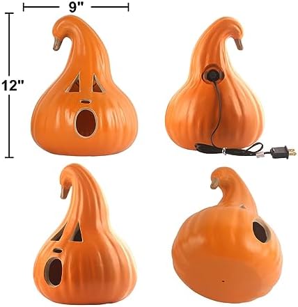 2Pack Jack O Lanterns - Large Halloween Pumpkin Lantern with Pre-lit LED Bulbs - Gaint Indoor/Outdoor Light Up Pumpkins for Halloween Decoration in Garden Patio Front Door Decor