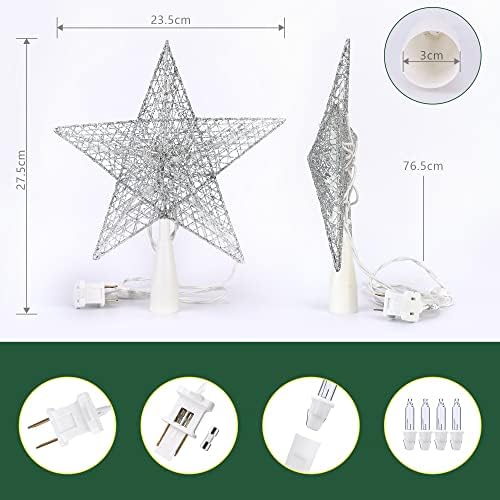 BrizLabs Christmas Star Tree Topper with Lights, 9" Pentagram Xmas Tree Top