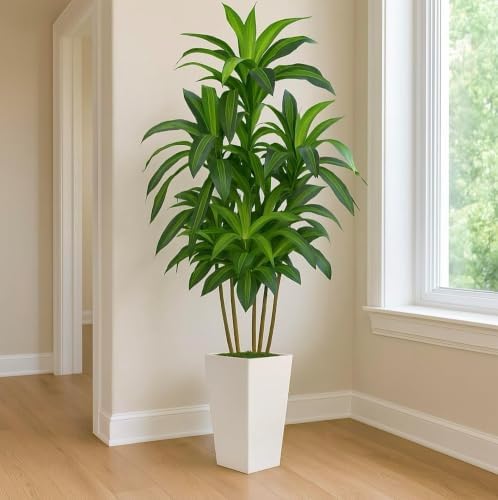 Flydeer 7FT Artificial Dracaena Tree with Tall White Planter, Floor Plant
