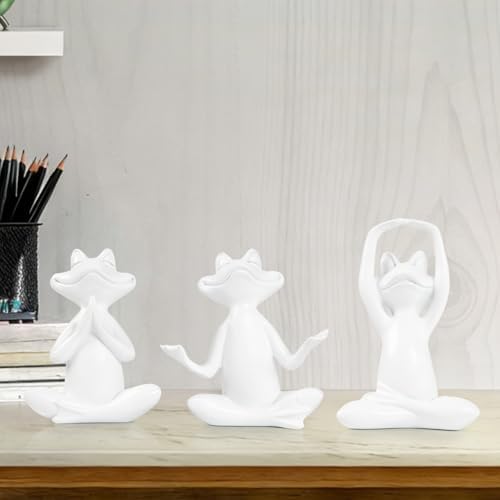 Suoedd White Frog Yoga Figurines 3 Pcs,Modern Decor for Shelf,Desk,Office