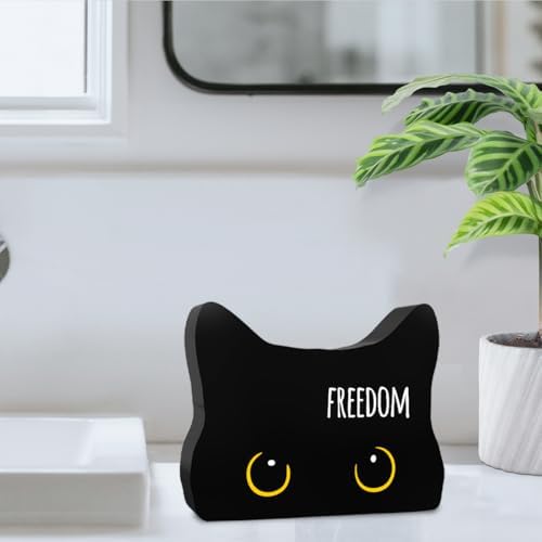 Black Cat Decor Cat Bathroom Decor Freedom Funny Bathroom Acrylic Decors Sign Cat for Home Bathrooms Cats Lover Independence Day Decor decorativesignage1447