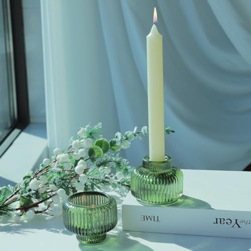 Woho Green Candlestick Holders Set of 4, Taper Candle Holders for Christmas