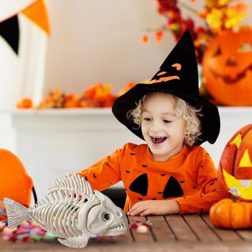 Halloween Animal Skeleton Decor Halloween Decorative Horrible Cow Bat Spider Rat Bones for Decoration (1, Fish)