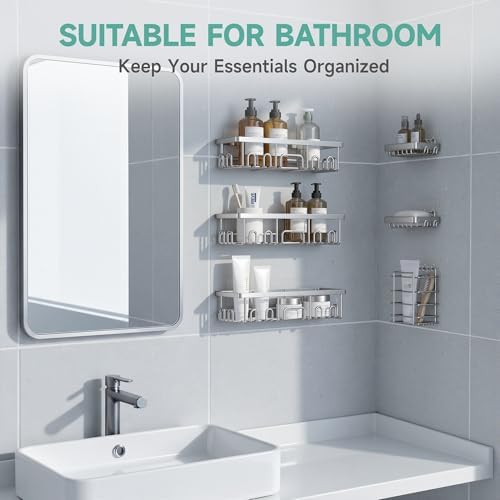 Veken Shower Caddy 6-Pack, Family Choice Award Winner, Large Wall Mounted Shower Rack, Bathroom Shelves Over Toilet