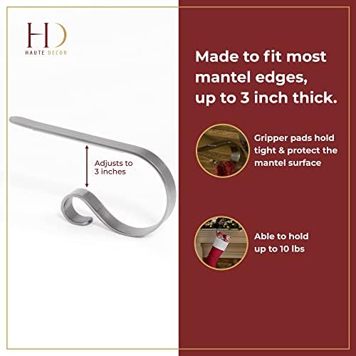 Haute Decor The Original MantleClip Stocking Holder - 2 Pack (Red Glitter) - Christmas Stocking Hanger Hook for Mantels up to 3 Inches Thick