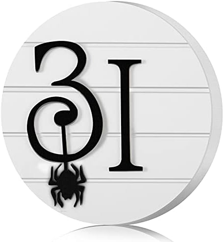 Blulu Halloween Table Decor, Rustic October 31st Round Wooden Block Sign