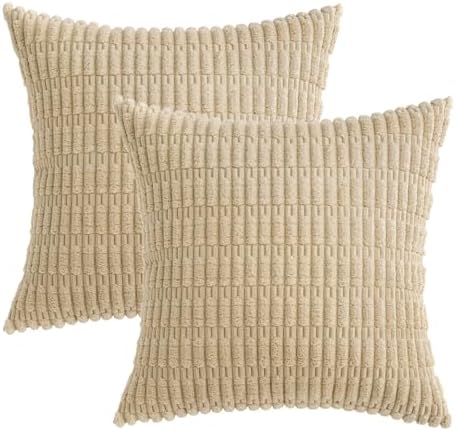 MIULEE Euro Sham Corduroy Decorative Throw Pillow Covers 22x22 Tan Set of 2