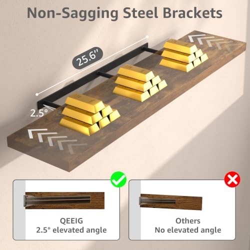 QEEIG 12" Deep Floating Shelves for Wall (Brown, Set of 3, 47.2" x 12")
