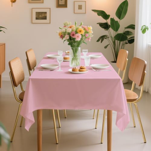 6 Pack Premium Disposable Plastic Tablecloth 54" x 108" Party Table Cloths Disposable for 6 to 8 Foot Tables Indoor or Outdoor Parties Birthdays Weddings Christmas Anniversary Buffet Table (Pink)