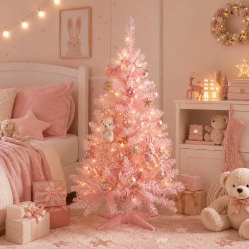 4FT Pink Artificial Small Christmas Tree Mini Tabletop Decor