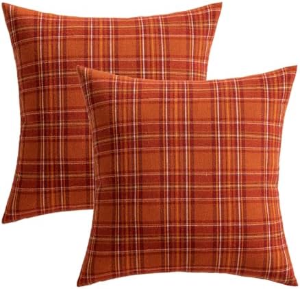 MIULEE Fall Plaid Pillow Covers Scottish Tartan 16x16 Burnt Orange
