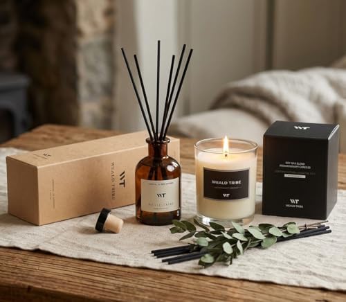WEALD TRIBE Flower Reed Diffuser Set Eucalyptus & Lavender Scent for Room Bathroom Accessories Shelf Decor & Air