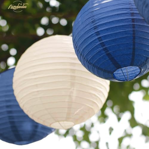 NICROLANDEE Party Decorations 12PCS Navy Blue Gold Hanging Paper Lanterns