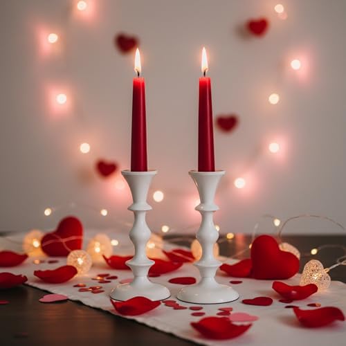 Rely+ White Metal Taper Candle Holders Set of 2 – 5.75" Decorative Candlestick Holders for Table Centerpiece, Home Décor, Dining Table, Wedding & Party Decorations
