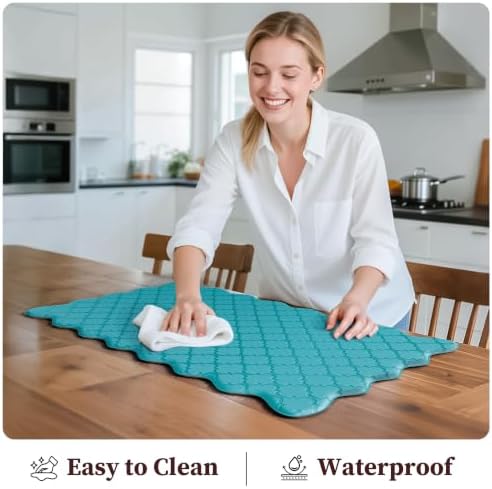 Arenarug Upgrade Scalloped Kitchen Mats for Floor 2PC, Blue Kitchen Rugs