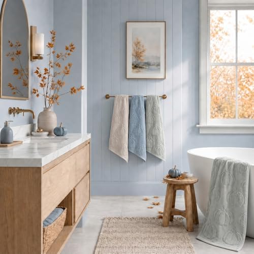 Remagr 3 Pcs Fall Hand Towels for Bathroom Blue Pumpkin