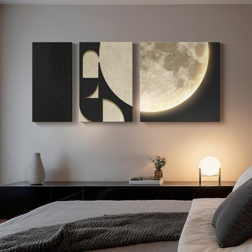 3D LED Wall Art with Moon Design, Lighted Abstract Wall Decor Set, 3 Piece