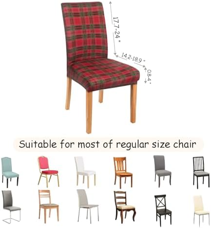 4Pcs Christmas Plaid Chair Covers Set - Stretch Elastic Edge, Removable Red Chair Protectors, Suitable for Dining Room/Kitchen Chairs