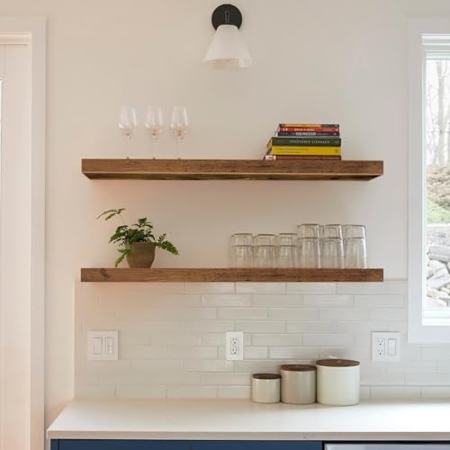 QEEIG Long Floating Shelves for Wall (Brown, Set of 2, 39.4")