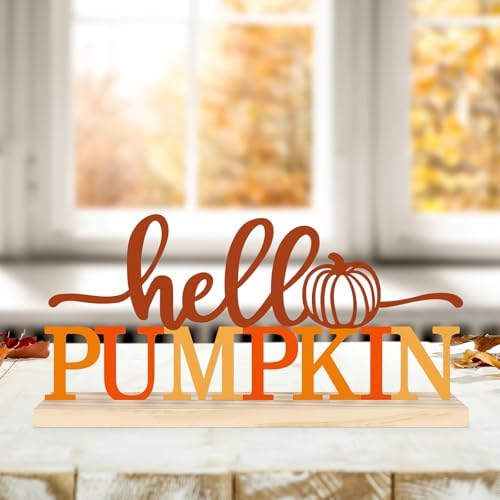 Metal Hello Pumpkin Sign Decorations for Home Party Shelf Mantel