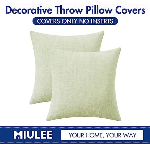MIULEE Soft Chenille Throw Pillow Covers Light Green 20x20 Inch Pack of 2
