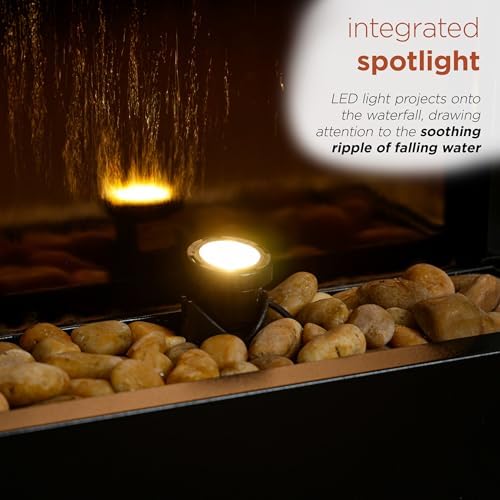 Alpine Corporation 48" Tall Indoor Modern Wall Mounted Zen Mirror Waterfall Floor Fountain with Stones and LED Lights