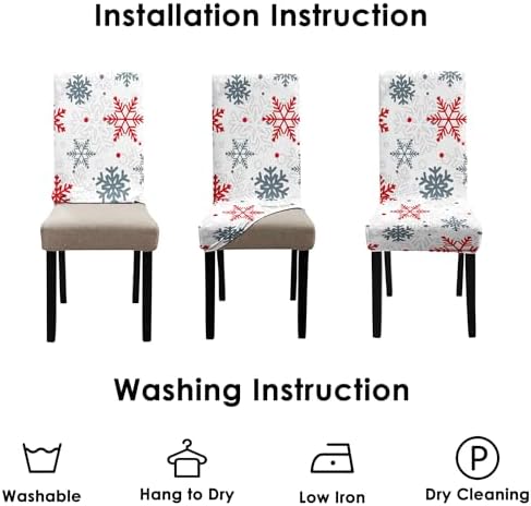 Christmas Chair Covers Set of 4,Xmas Snowflake Dining Chair Slipcovers,Elastic Removable Washable Dining Parsons Chair Protectors,Christmas Decor for Dining Room White